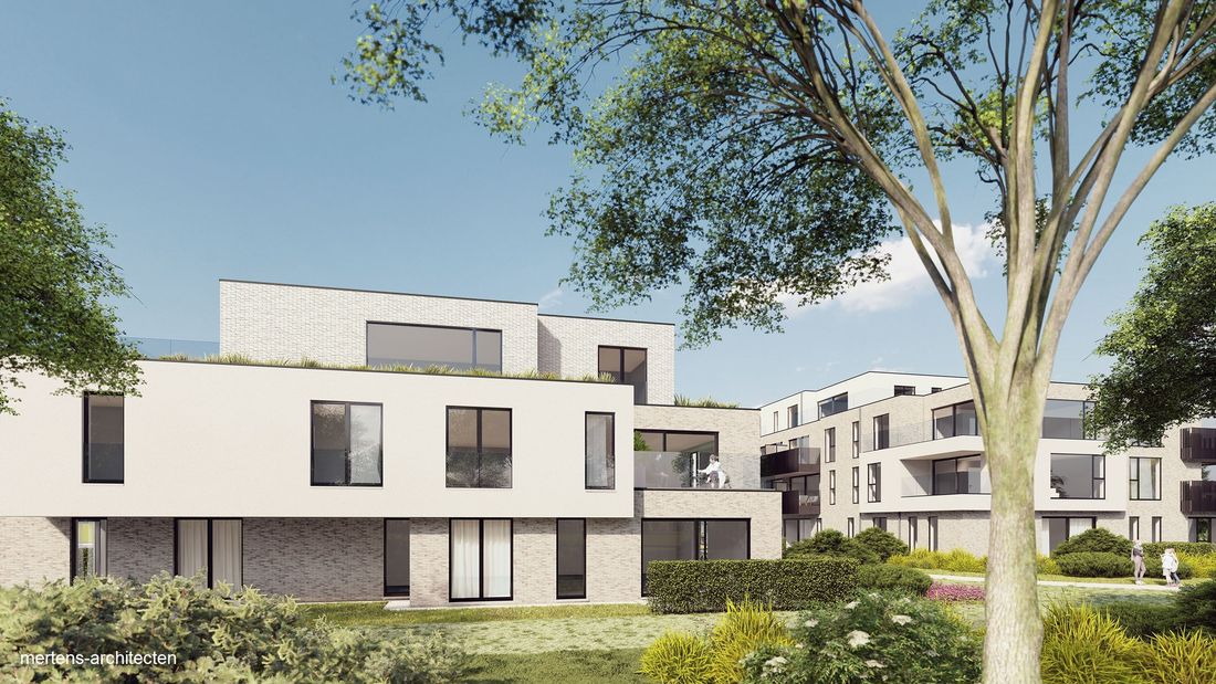 Groene binnentuin en architectuur van residentie Veertien