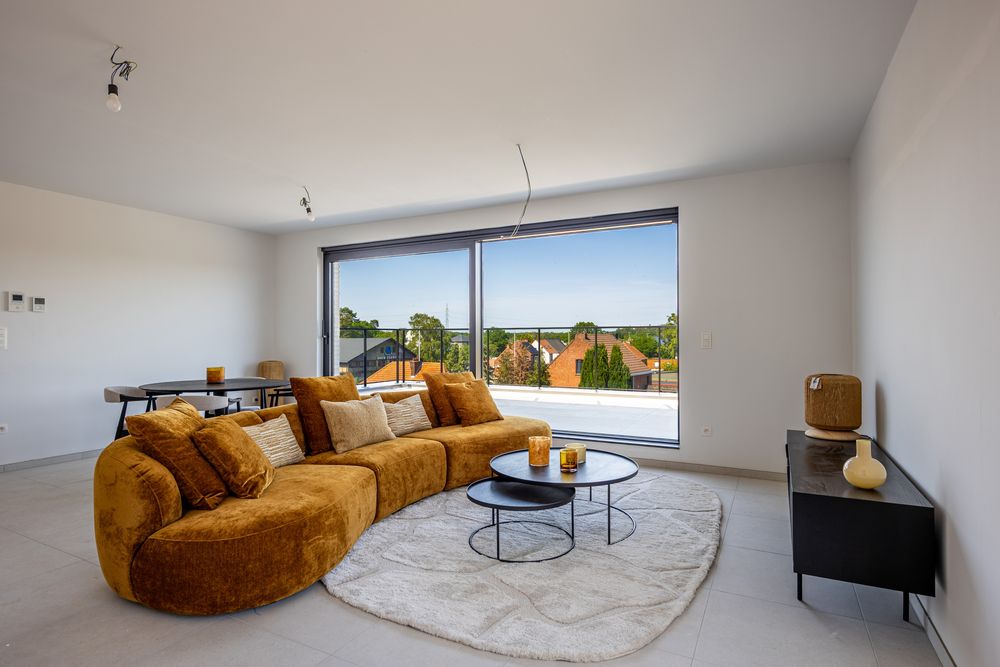 Leefruimte met open zicht over Zandhoven in een opgeleverd appartement
